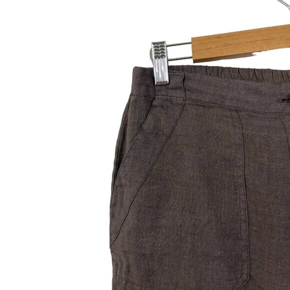 FLAX Small Pants Linen Tapered Legs Elastic Waist Dark Brown Lightweight Womens - Picture 5 of 8